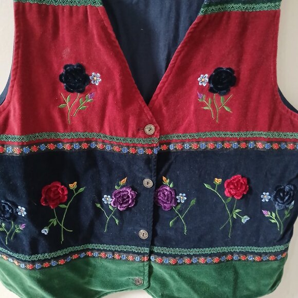 Casey & Max Vintage Velvet Embroidered Flower Applique Button Vest Size M - Picture 4 of 7